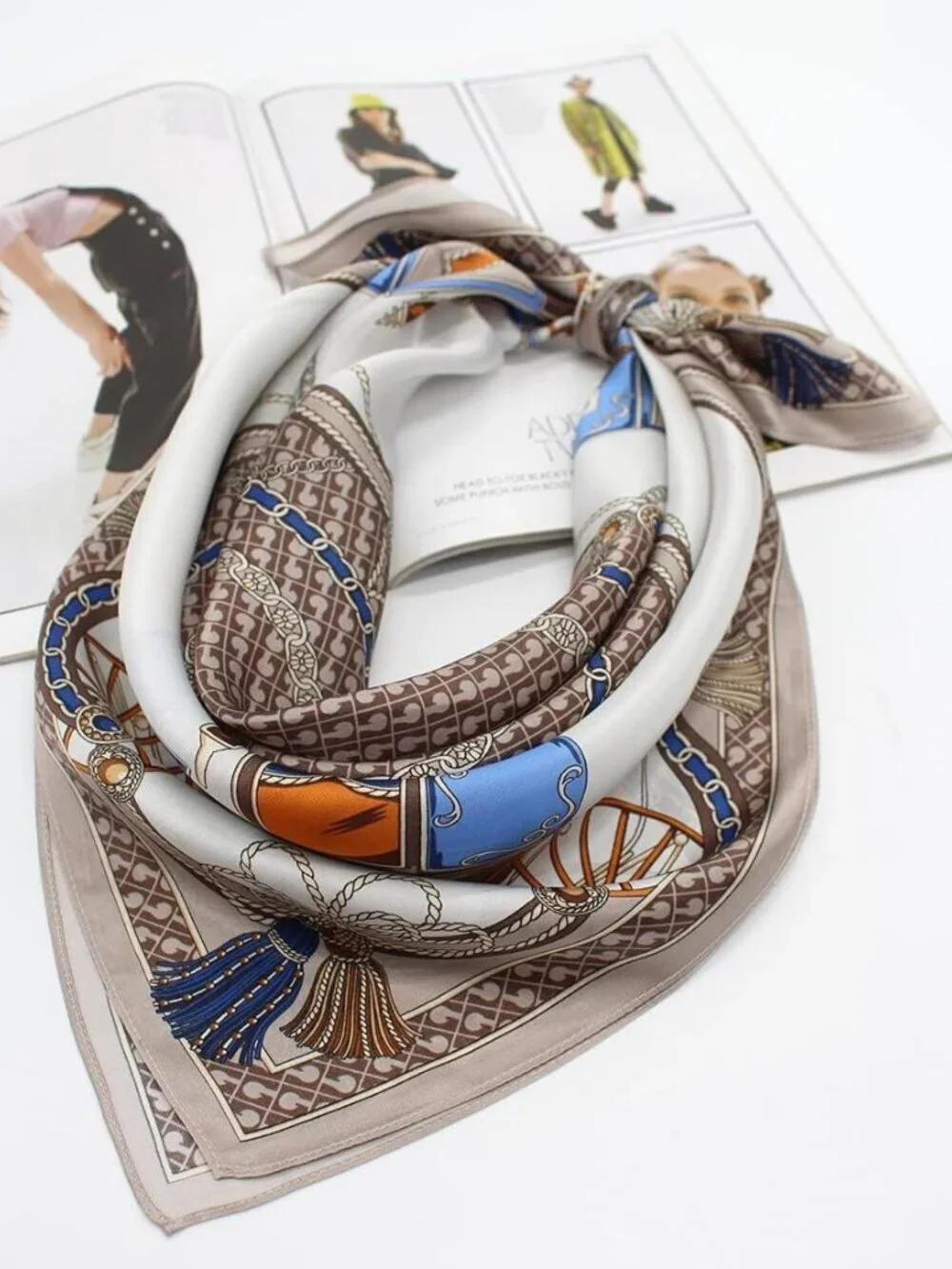 Women's  Carriage-Tan Mulberry Square Scarf Hair Digital Printed Headscarf Silk